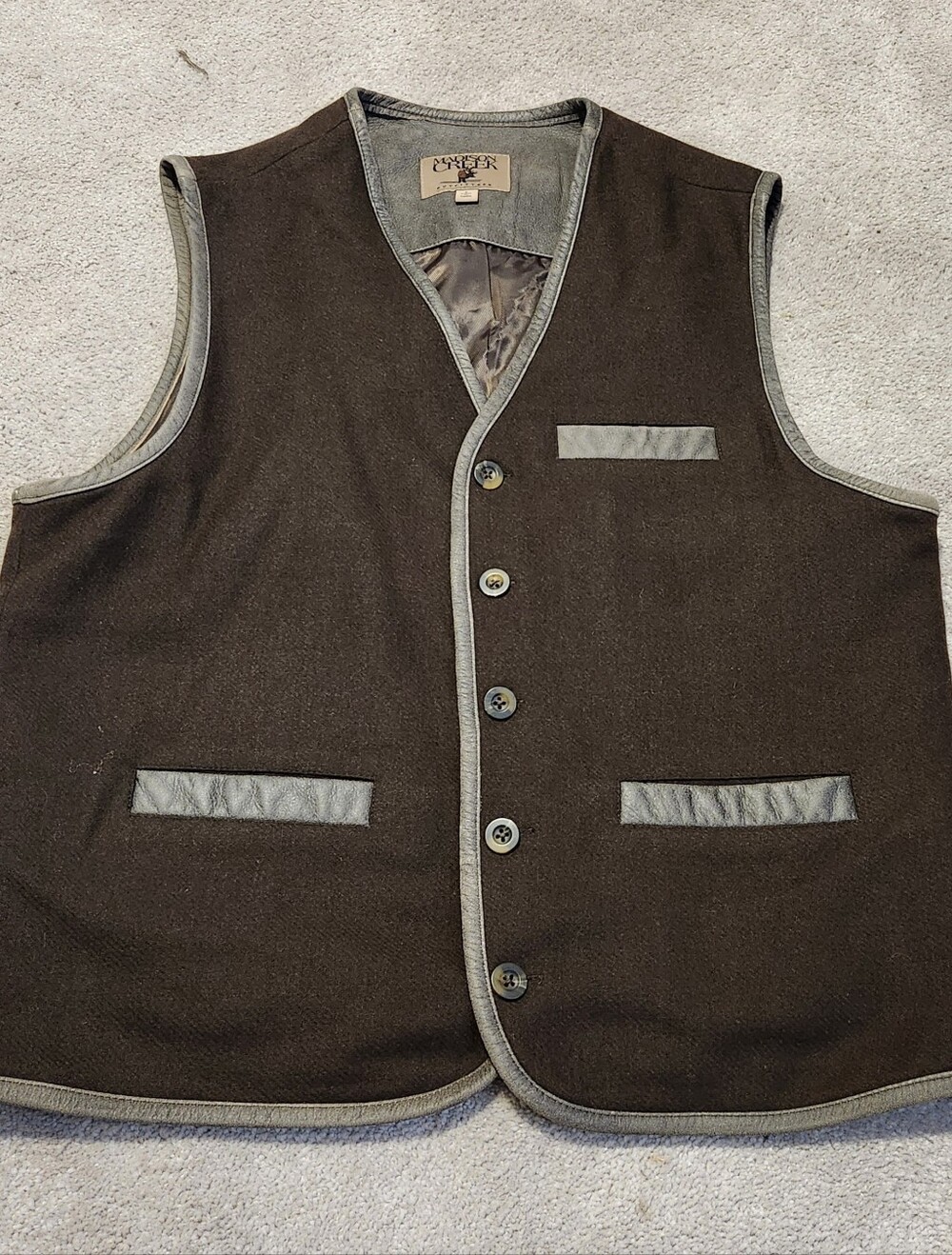 Madison Creek Men's Wool & Leather Brown Vest Size Large